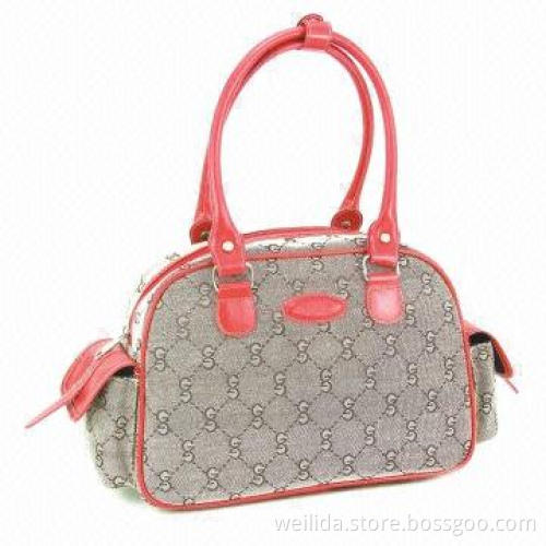 Jacquard Poly Handbag, 29 x 12 x 20cm with Lining, PVC Leather Trimming